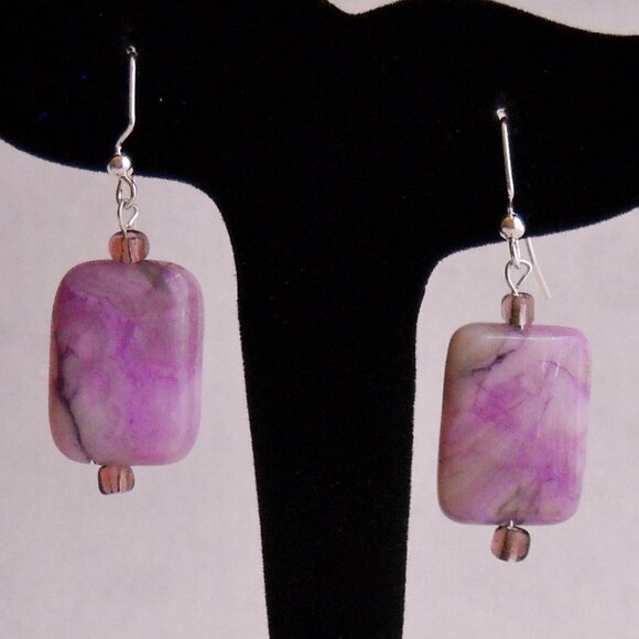 Plum Purple Ocean Jasper Earrings Necklace Set Handmade Beaded Gemstone Pierced - Picture 5 of 7